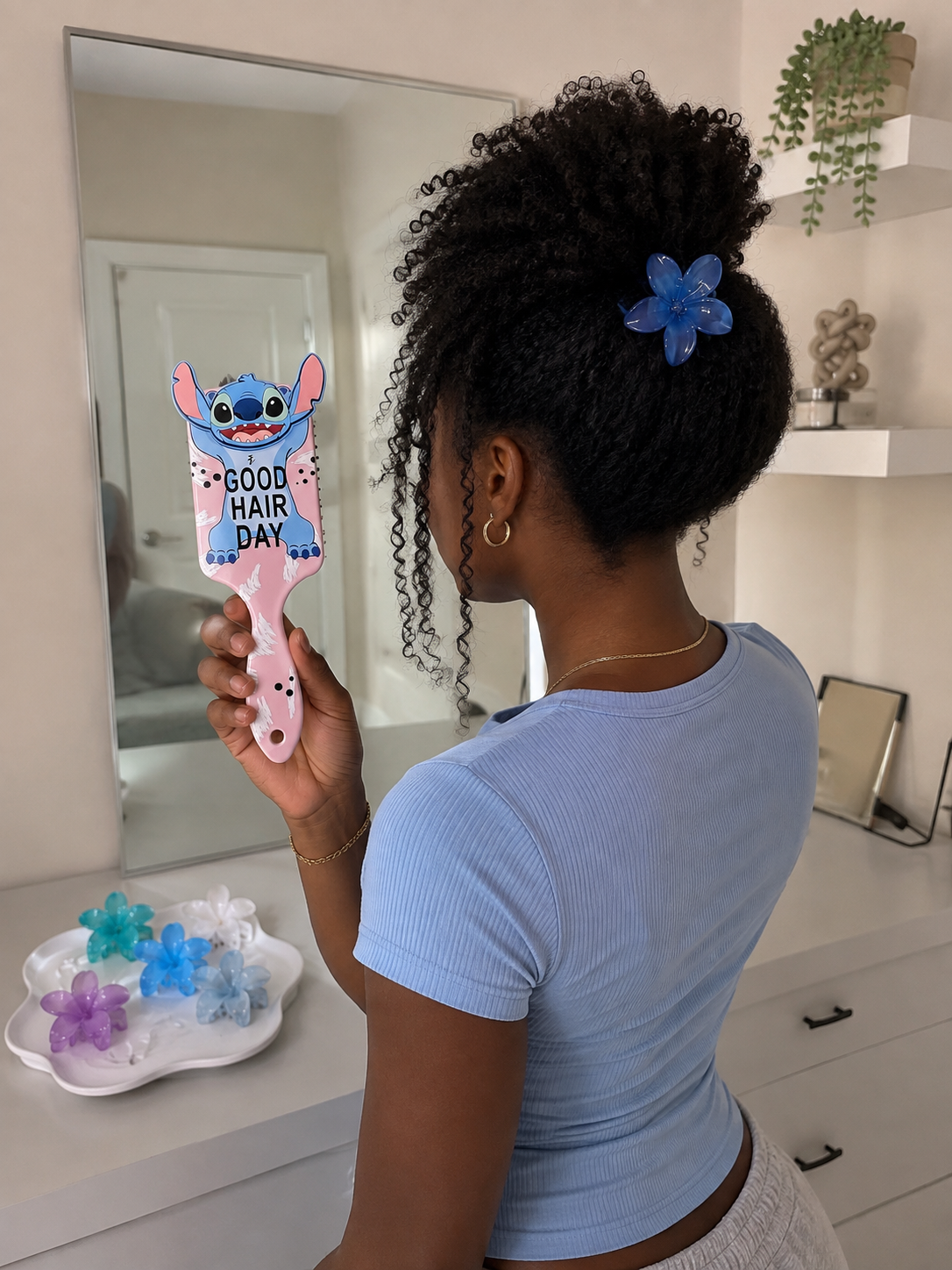 Pink Stitch Hair Brush